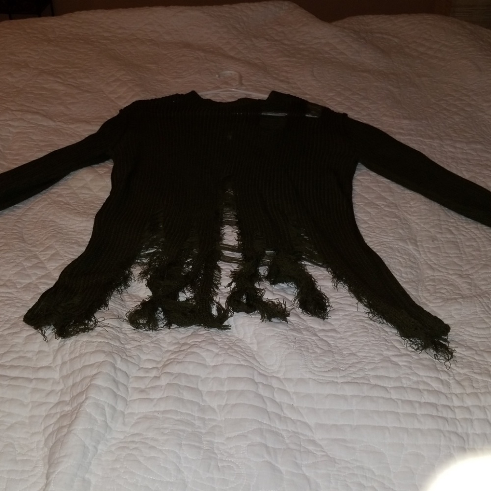 Distressed olive sweater